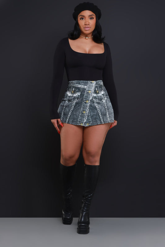 Switch It Up Denim Print Skort - Black