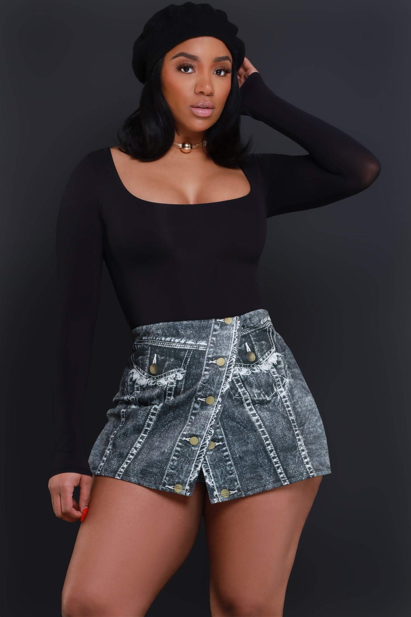 Switch It Up Denim Print Skort - Black