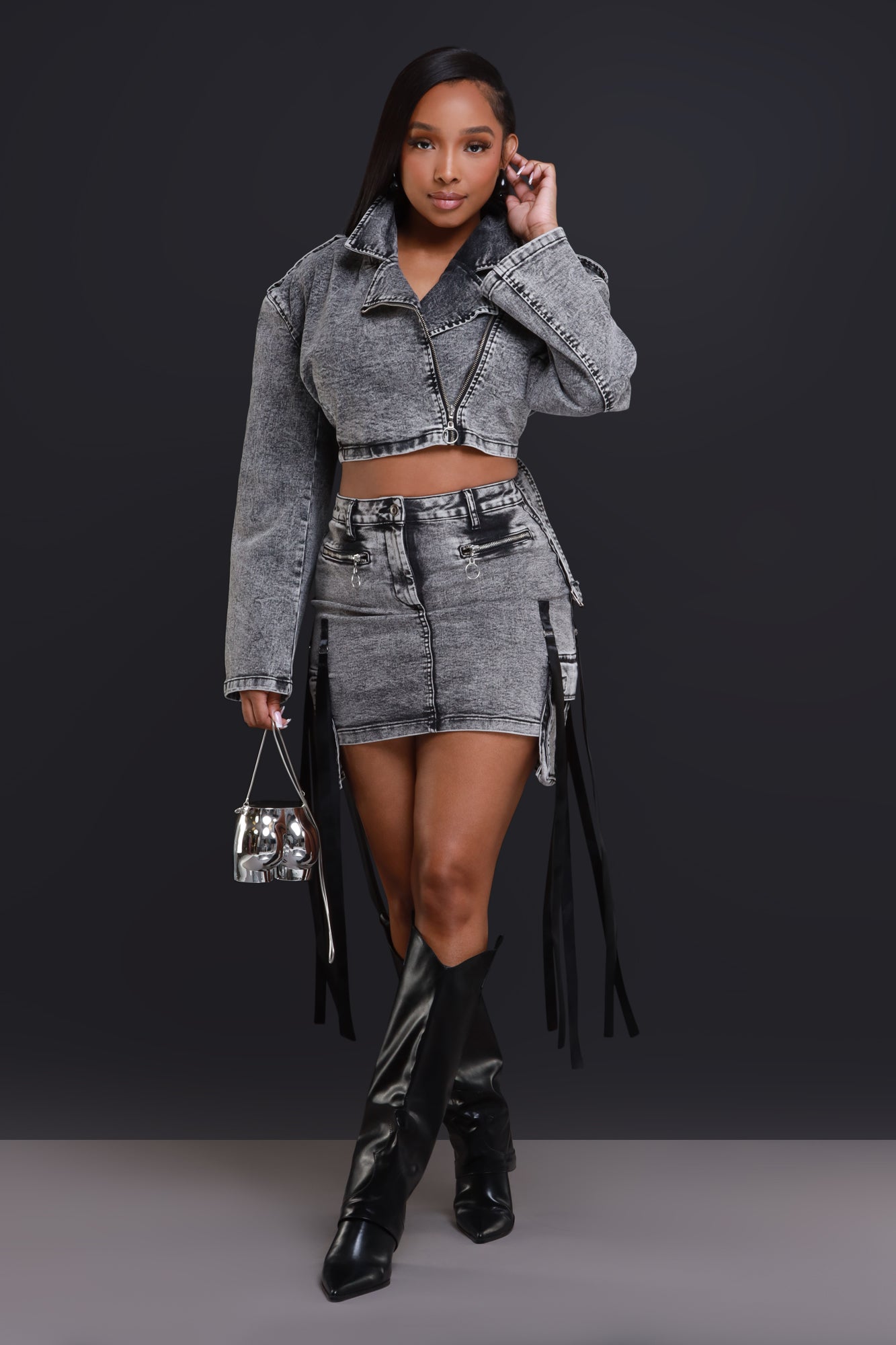 Reload Denim Cargo Mini Skirt - Black Wash