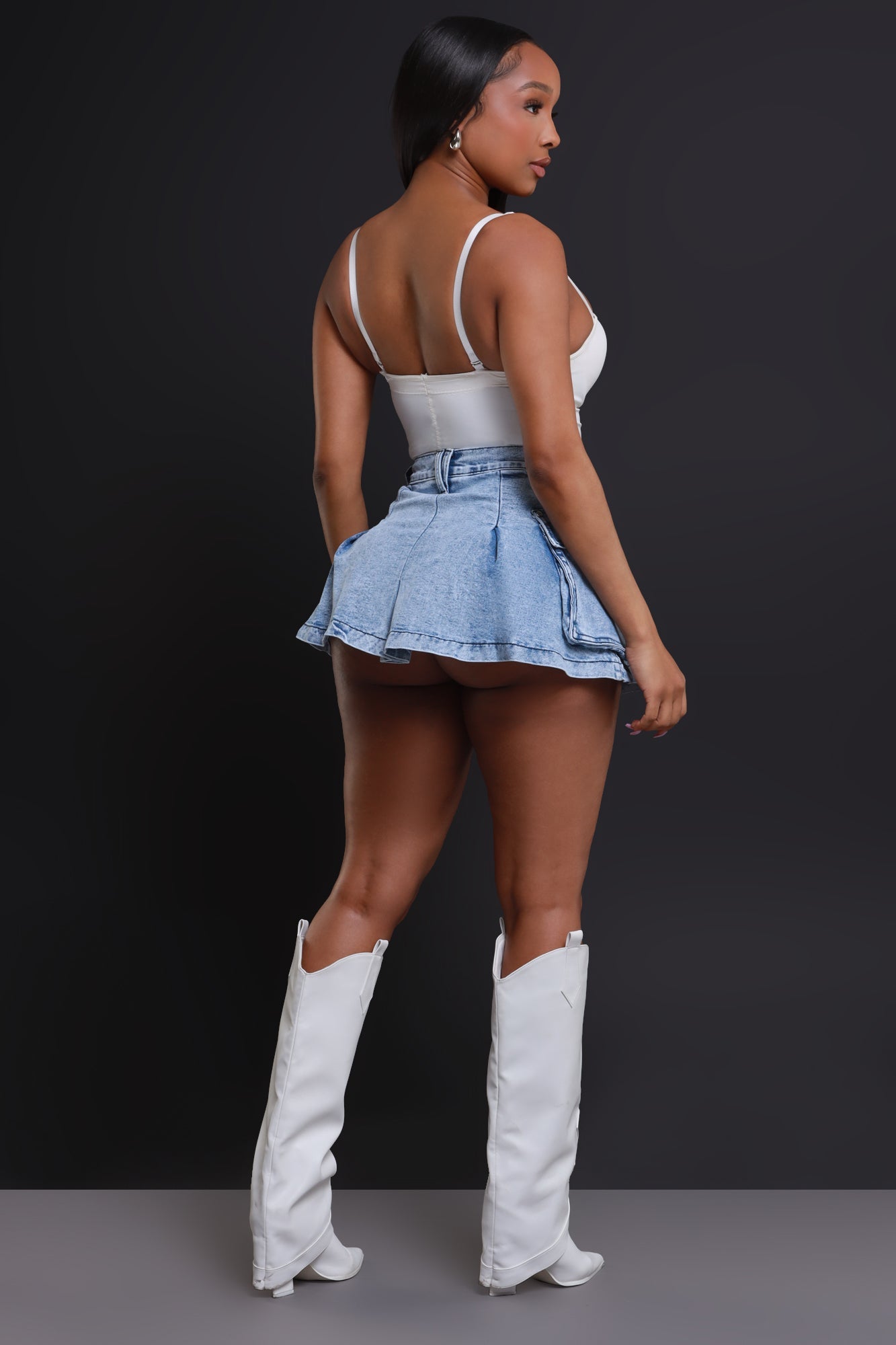 Say Sorry High Rise Cargo Denim Skort - Light Wash