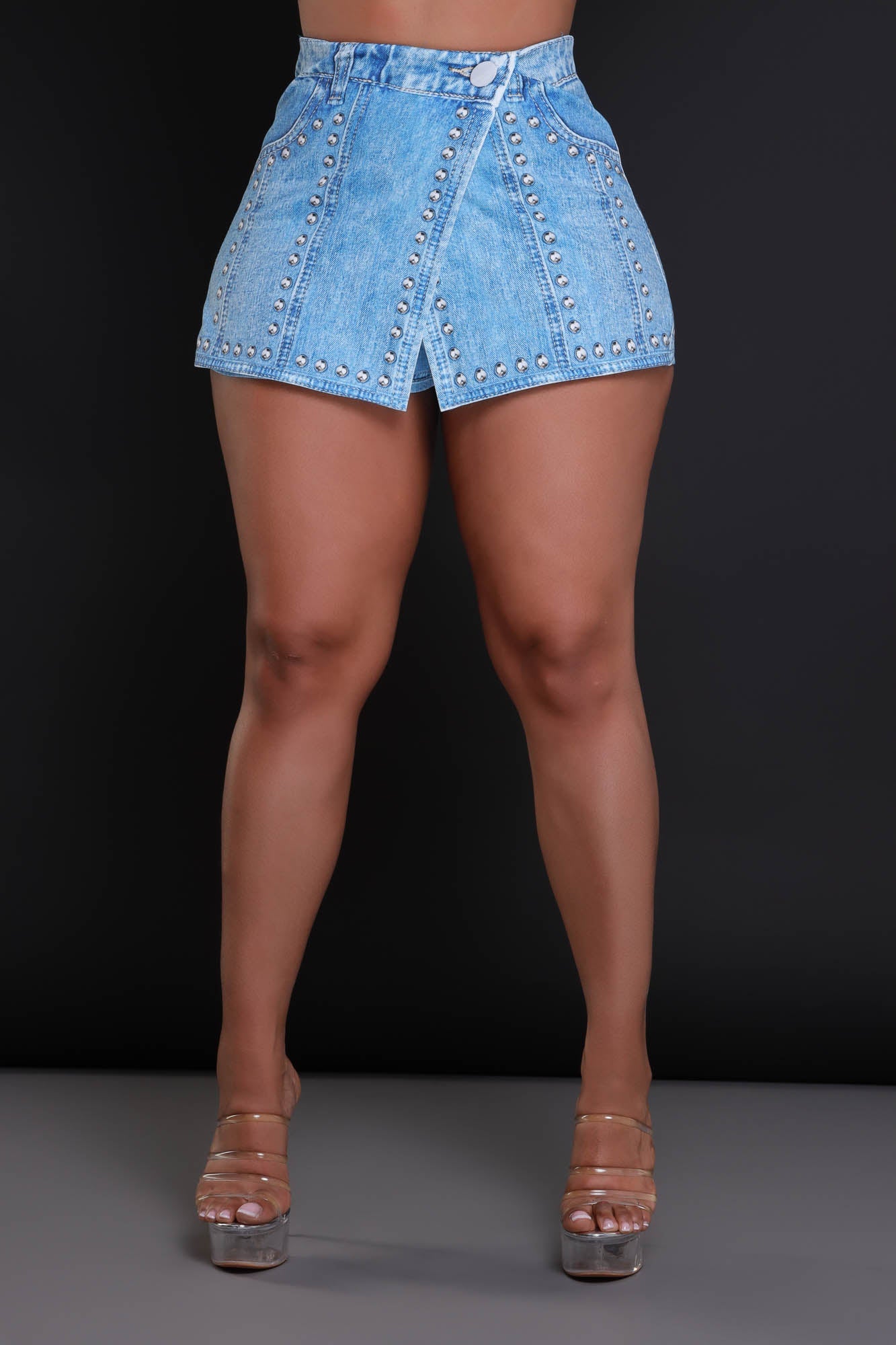 Order Out Denim Print Skort - Blue