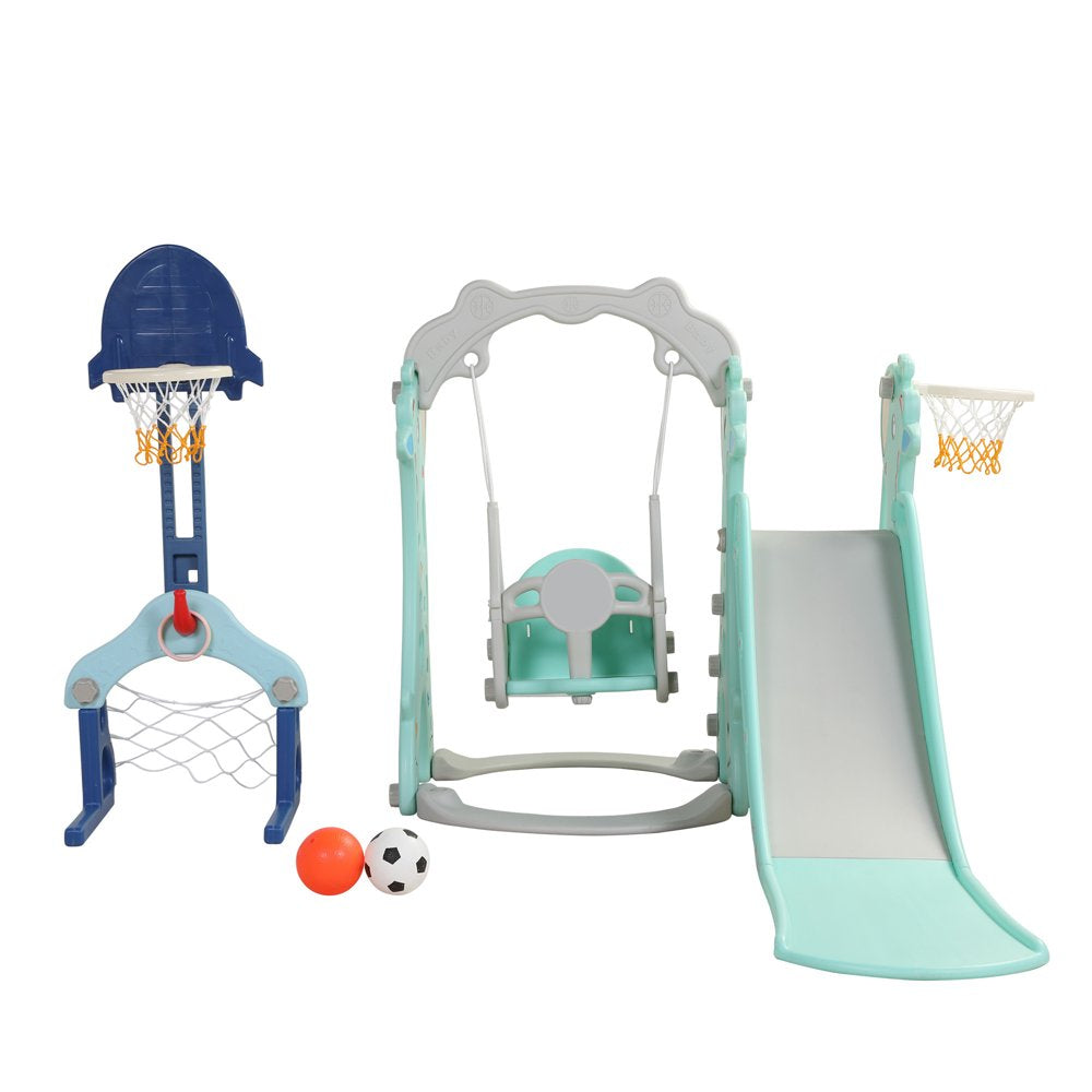 Toddler Climber and Swing Set, 4-In-1 Kids Slide for Age 1-3 Slide and Swing Set,Indoor Playground for Children,Outdoor Slides with Basketball Hoop,Outside Climber Playhouses,Baby Climbing Toys