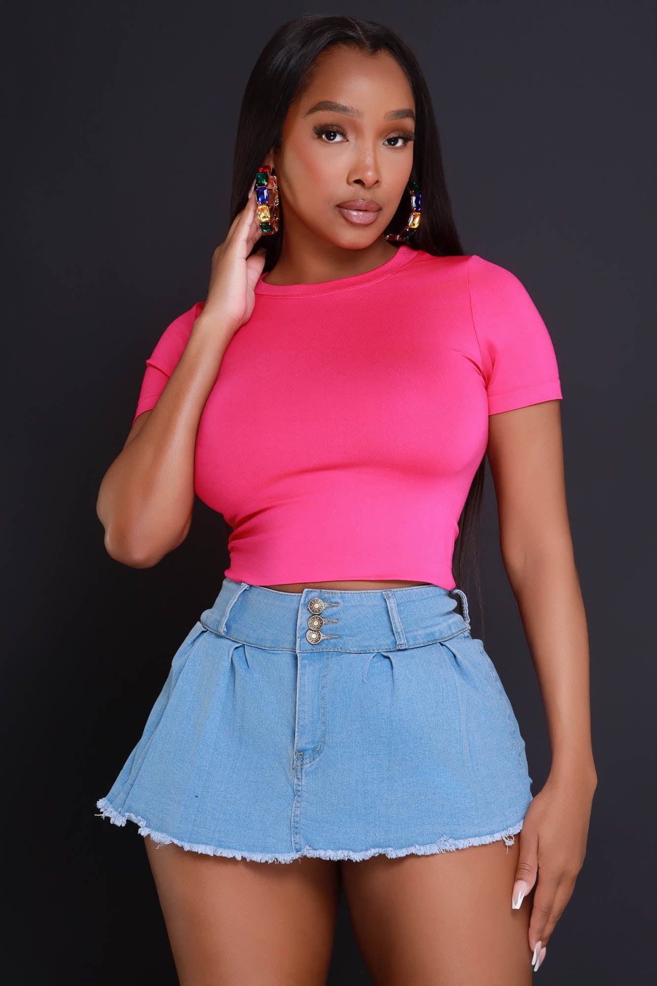 Way You Are Pleated Denim Skort - Blue