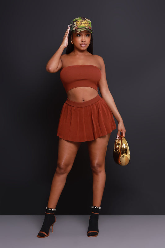 Rush Week Pleated Mini Tennis Skort - Brown