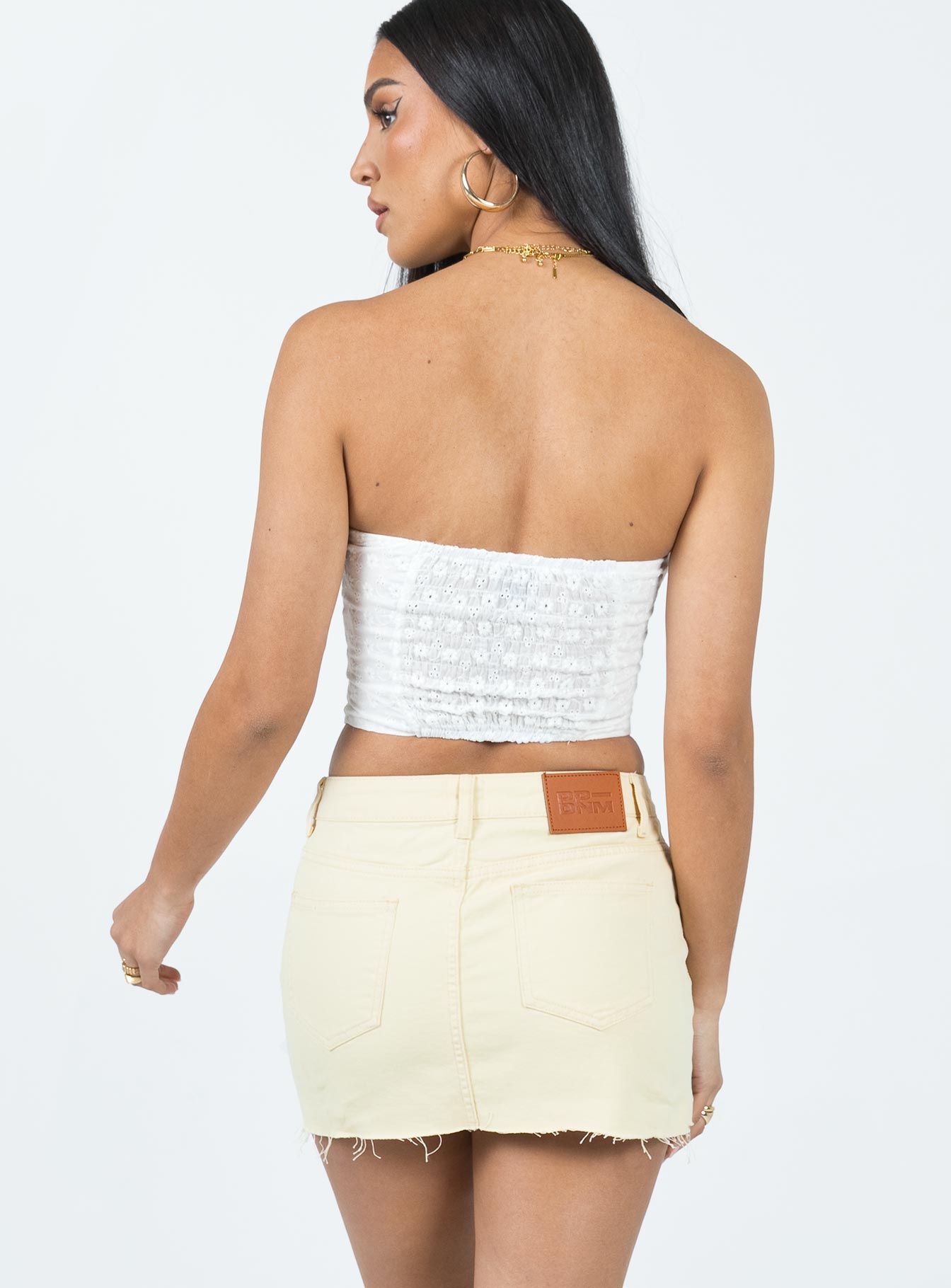 Tianna Cream Denim Mini Skirt Mid Rise