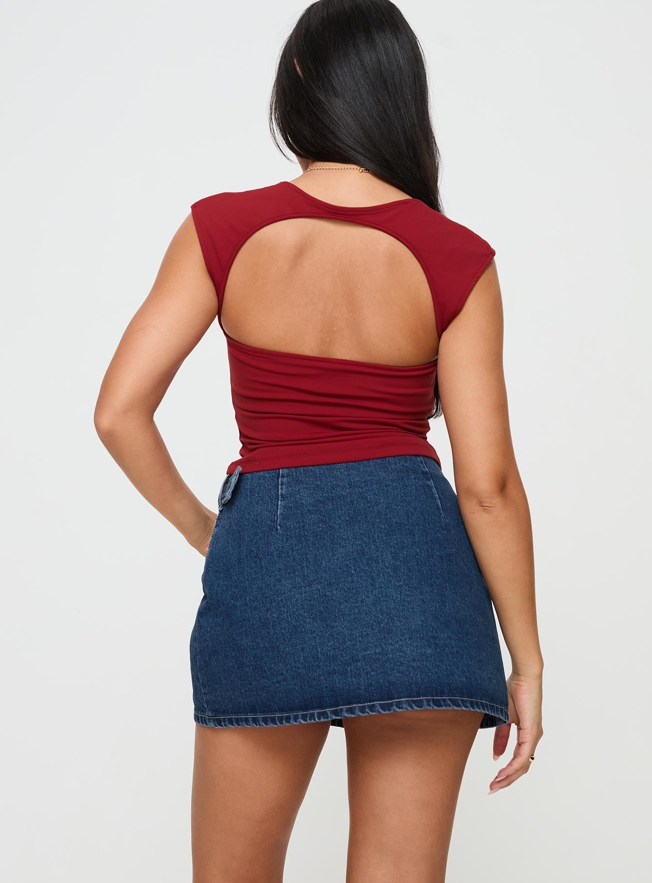 Wait Up Denim Wrap Mini Skirt Mid Wash