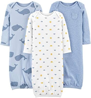Simple Joys by Carter's Baby Boys' Cotton Sleeper Gown, Pack of 3, Heather/Stripe/Whales, 0-3 Months