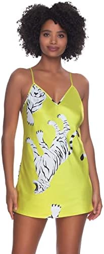 Felina Jezebel Women's Adrienne Satin Chemise Sexy Sleepwear for Women - Lightweight with Adjustable Straps- Animal Print