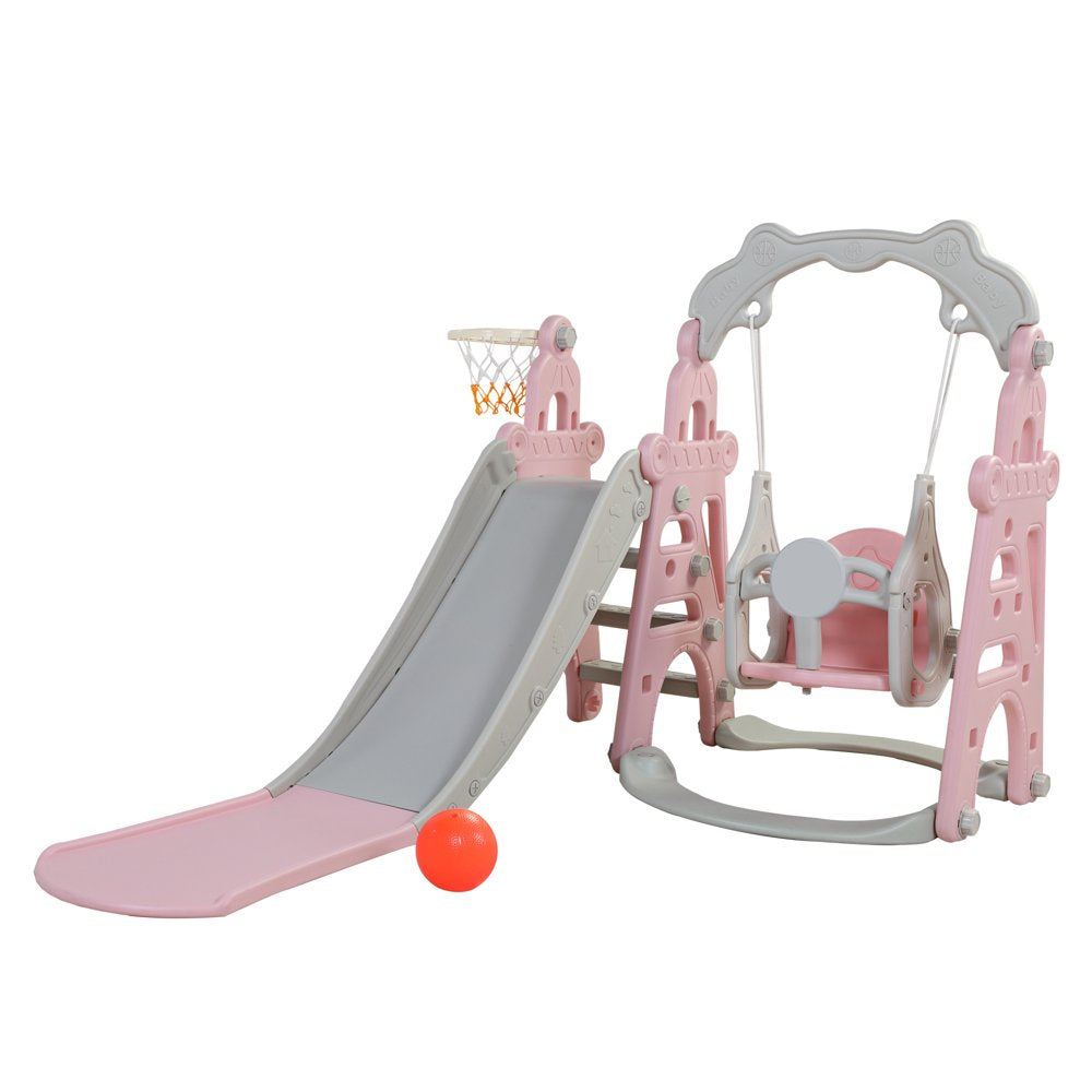 Toddler Climber and Swing Set, 4-In-1 Kids Slide for Age 1-3 Slide and Swing Set,Indoor Playground for Children,Outdoor Slides with Basketball Hoop,Outside Climber Playhouses,Baby Climbing Toys