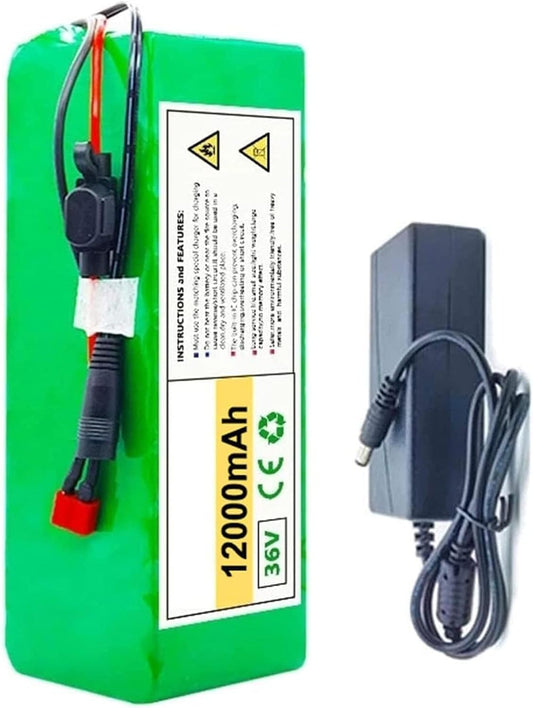 36V 12Ah Electric Bike Waterproof Lithium-Ion Battery Pack, with BMS System + 42V 2A Charger, for Electric Motorcycle Scooter 200W-1000W Motor