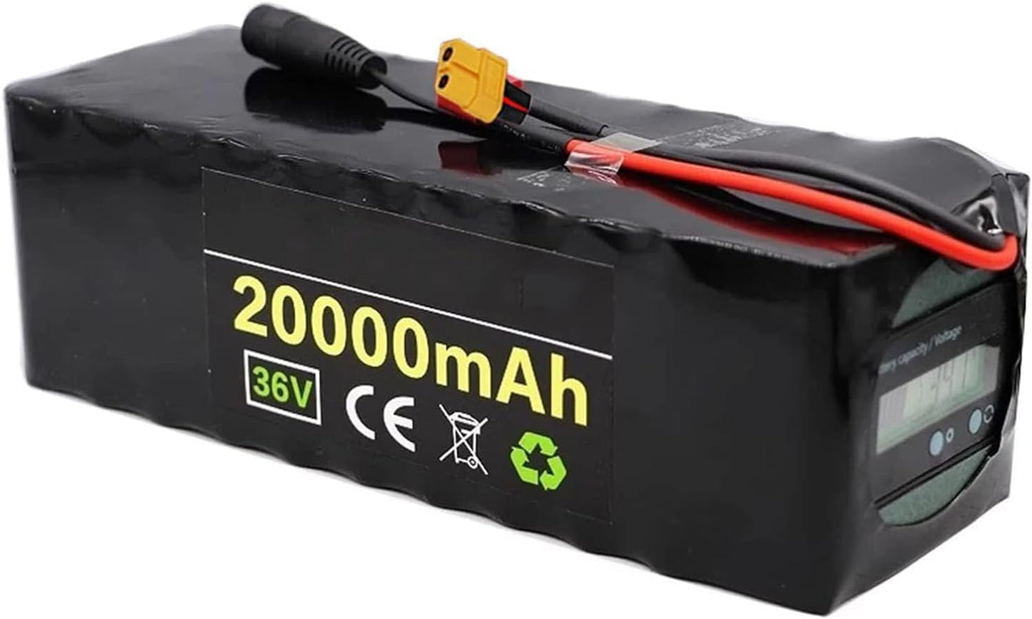 36V 20Ah Waterproof Lithium Ion Battery Pack, with 2A Charger Built-in BMS Connector Optional, for 200-1000W Electric Bike Scooter Motor,Xt60
