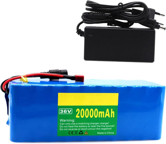 36V 20Ah Electric Bike Li-Ion Battery, with 42V 2A Charger and T Connector, Built-in BMS, Replacement Rechargeable Battery for 300/350/500/750W Motor