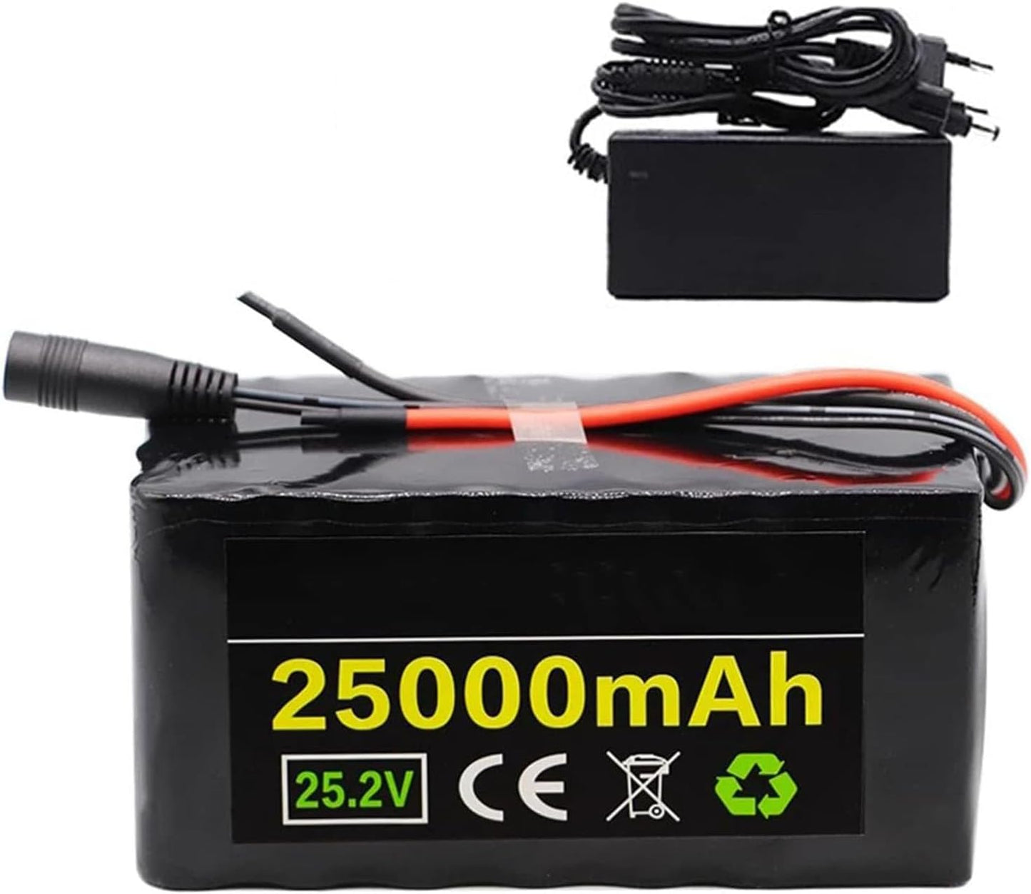 25.2V 25Ah Rechargeable Waterproof Lithium Ion Battery Pack, for Electric Bike/Scooter 200-500W Motor, Built-in BMS Comes with Charger
