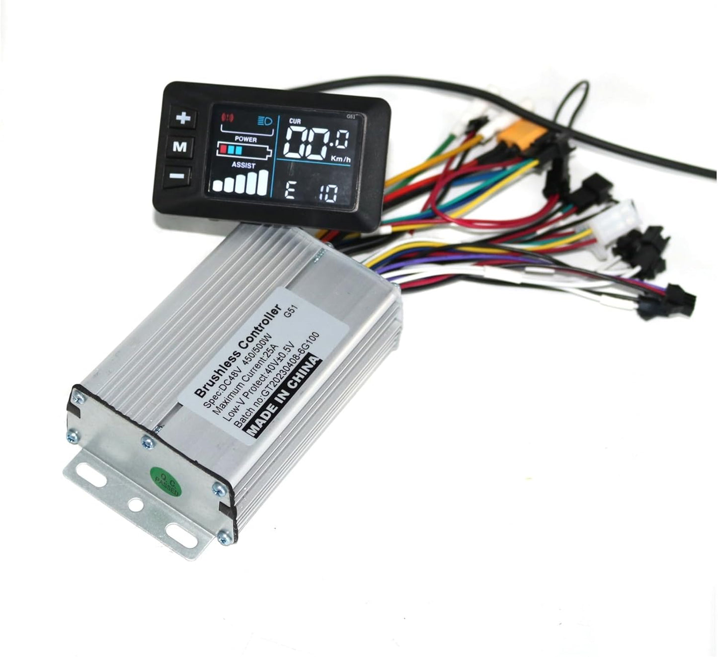 Electric Bike Controller Six Mosfet 36V/48V/52V/60V 500W 25A BLDC Electric Ccooter Controller and G51 LCD Display One Set (Color : 48V Set)