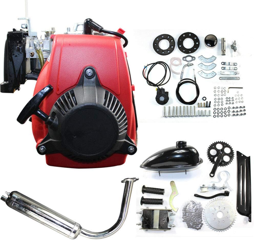 DYRABREST Motorized Bicycle Kit 49CC 4-Stroke Gas Petrol Bike Engine Air-Cooled System Single Cylinder Chain/Belt Drive Scooter Engine Conversion Kit for Normal 28” V Frame Bike and 26” ATV Bike