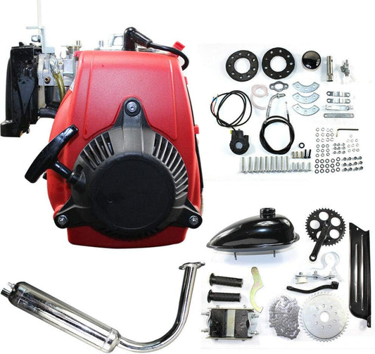 DYRABREST Motorized Bicycle Kit 49CC 4-Stroke Gas Petrol Bike Engine Air-Cooled System Single Cylinder Chain/Belt Drive Scooter Engine Conversion Kit for Normal 28” V Frame Bike and 26” ATV Bike