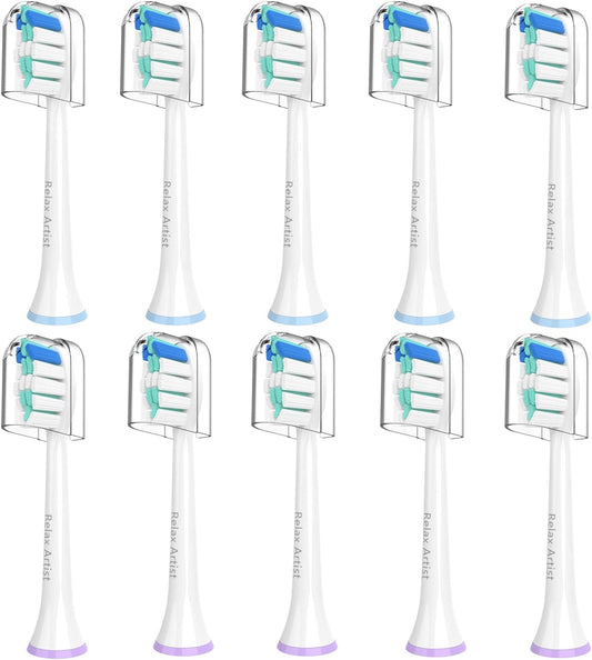 10 Pack Replacement Brush Heads,Compatible with Philips Sonicare Replacement Heads Electric Toothbrush HX6250,HX6530,HX6730,HX6930 and Compatible with Sonicare Snap-on Toothbrush Handles