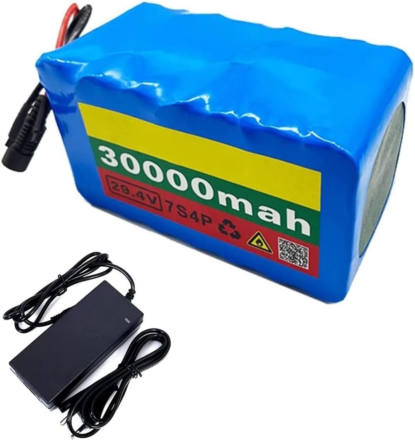 24V 30Ah 7S4P Lithium Ion Battery Pack, with BMS Board and 29.4V 2A Charger, for Electric Bicycle Scooter 50W-500W Motor