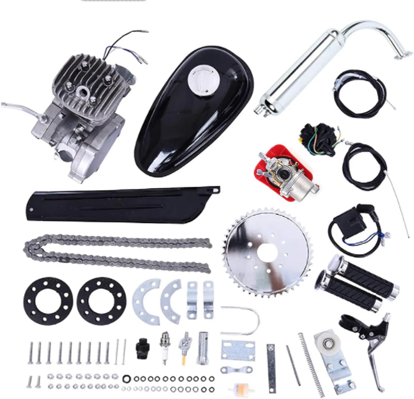 100CC Bicycle Engine Complete Kit, 2 Stroke Petrol Bicycle Motorized 48km/H Complete Bike Conversion Set, Gas Motorized Motor Bike Engine Kit for 26", 28"