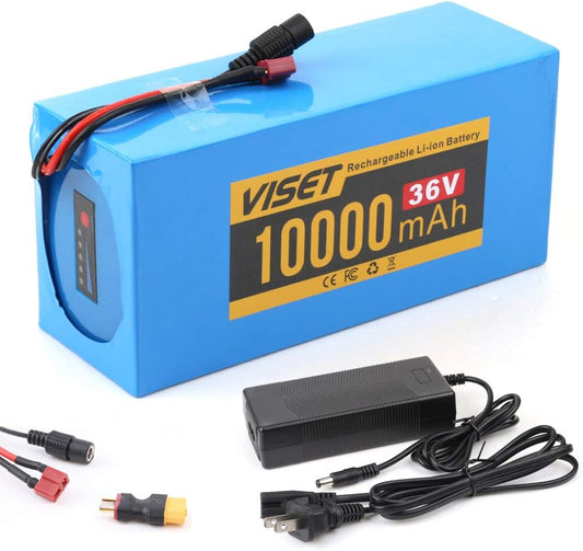 VISET Ebike Battery Pack 36V 48V 10Ah 14Ah 20Ah Electric Bike Battery Li-ion with 2Ah Charger for 350W 450W 750W 500W 800W 1000W Electric Bicycle Motor (36V 10Ah Light 200W-500W)