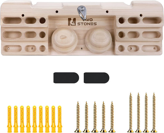 TWO STONES Wooden Hangboard Rock Climbing Pull Up Bar Designed Training for Climbing, Wooden Fingerboard Climbing Training Board for Building Core Strength and Endurance (CJ-HB2005)