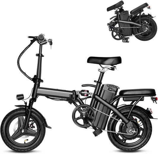 14" Folding Electric Bike with 20+ Miles Range by 48V Battery, 20Mph Power by 350W, 3 Working Modes， Suitable for Leisure Riding&Commuting,Electric Bicycle for Adults