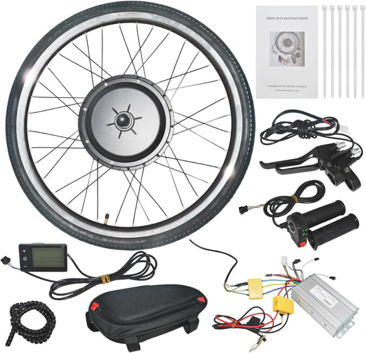 Electric Bike Conversion Kit,48V 1000W/1500W 26" Front Wheel E-Bike Conversion Kit Dual Mode Controller Thumb Throttle Ebike Wheel Kit Cycling Hub Conversion Kit