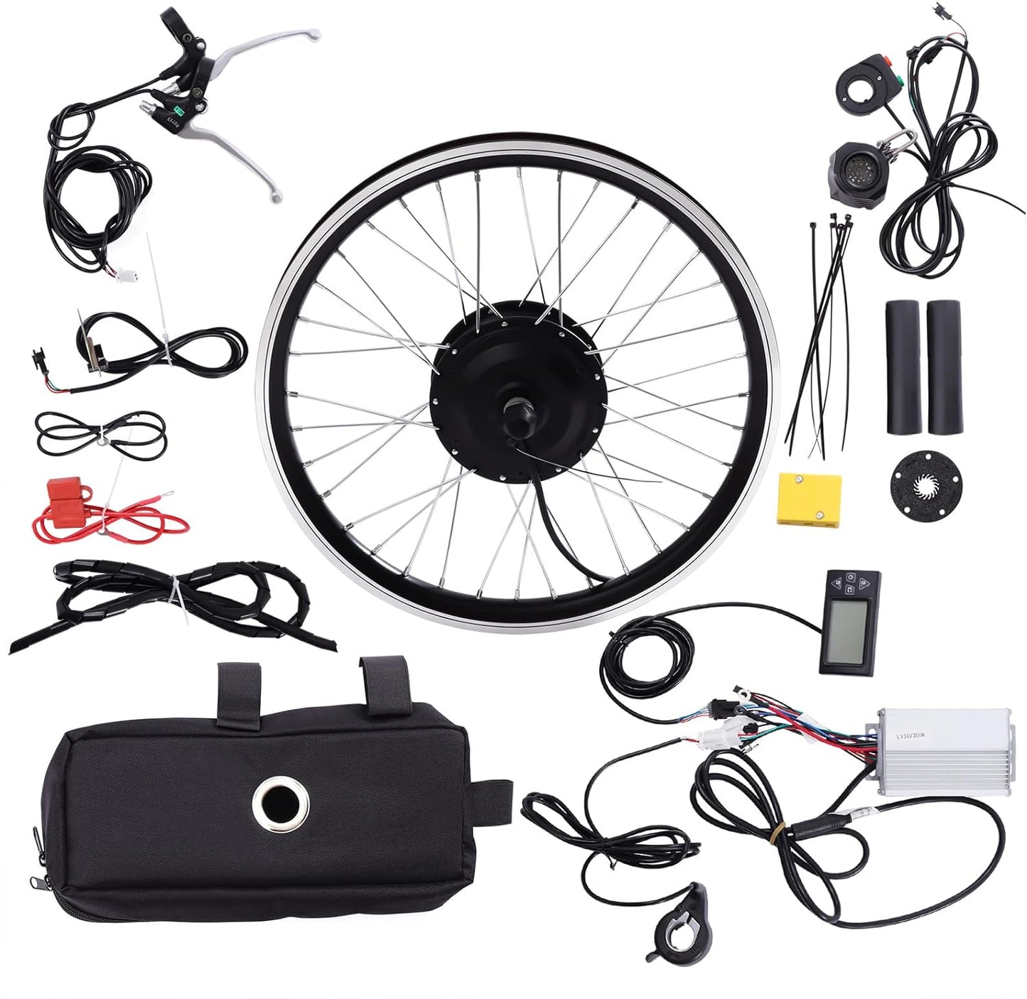 36V E-Bike Front Wheel/Rear Conversion Kit Electric Bicycle Motor Kit with LED Display High Speed Brushless Gearless Hub Motor Kit