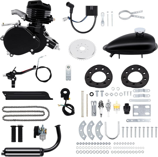 FEWENi 26” 28” Black 2 Stroke 50cc 80cc Cycle Bicycle Gas Motorized Gasoline Engine Motor Kit CDI Air Cooling For Mountain and Road Bike (80CC, Black)