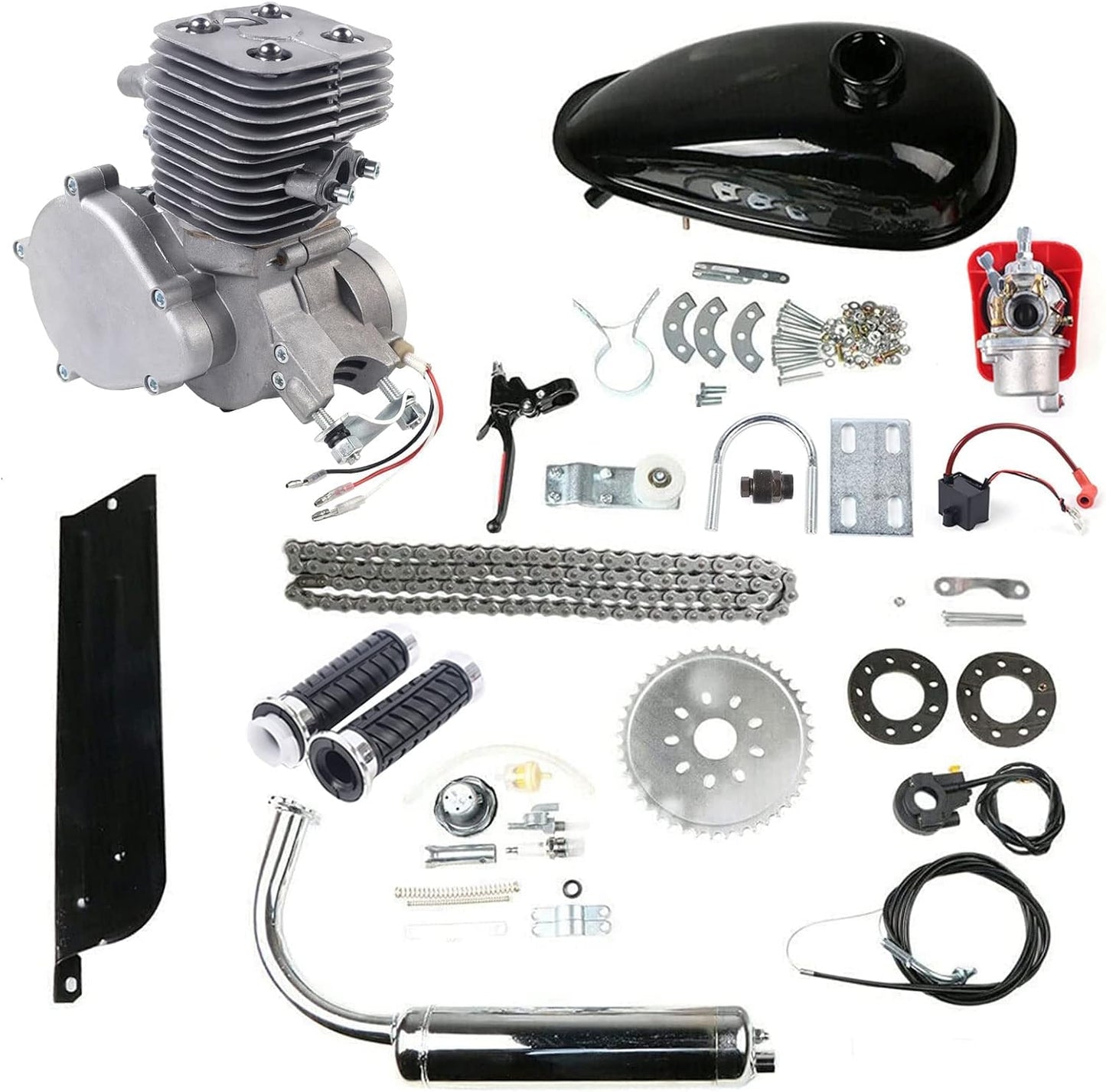 Upgraded 100cc Bicycle Engine Kit, 2 Stroke Bike Motor Kit Petrol Gas Motor Conversion Kit Air-Cooling Modified Full Set