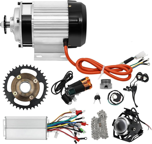 Electric Brushless Geared Motor Kit DIY E-Bike Motor Kit with Motor Controller Headlight Chain No Teeth Freewheel for E-Tricycle Electric Bicycle(No Battery)