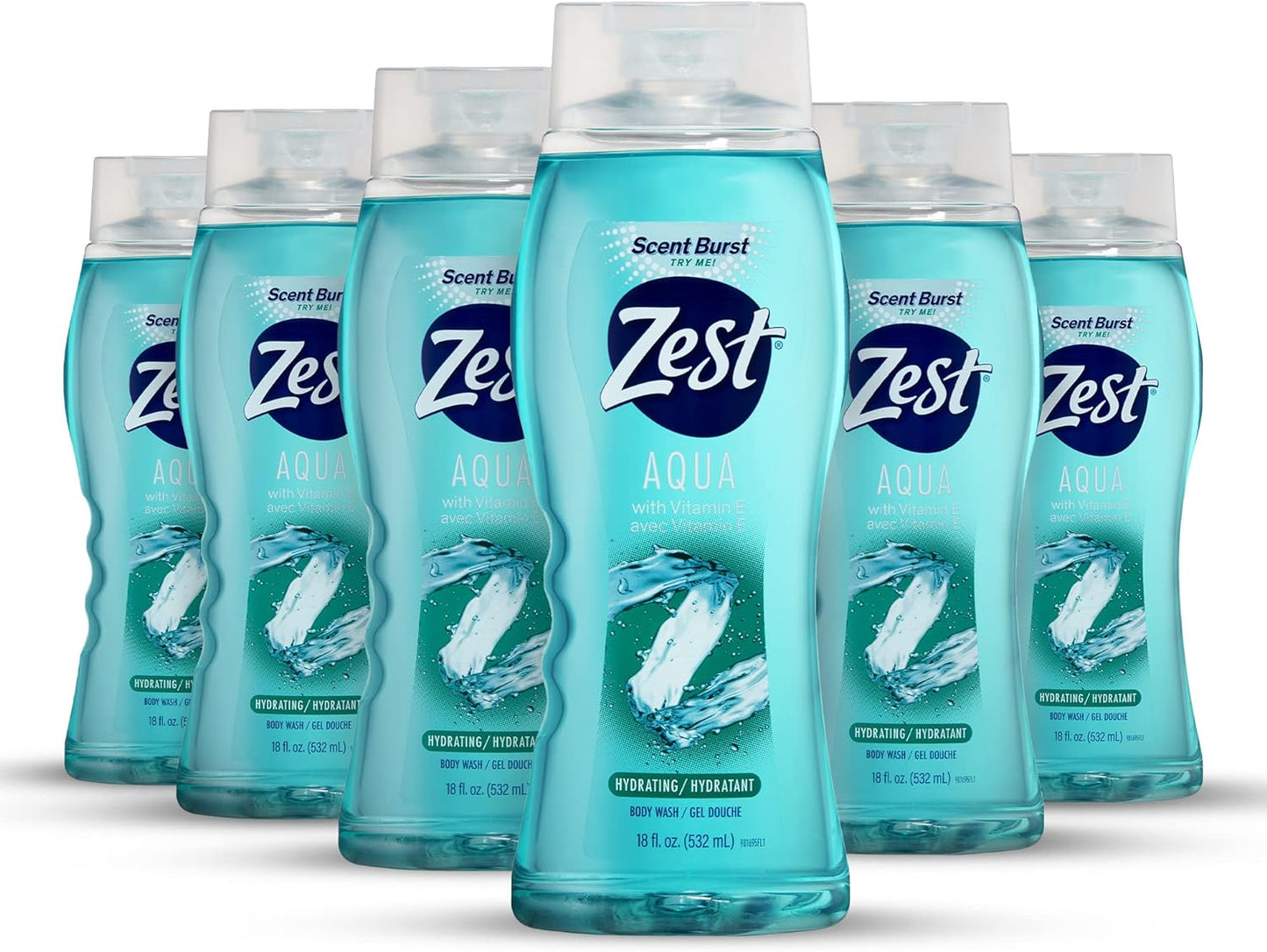 Zest Aqua Hydrating Body Wash, 18 Fl Oz (Pack of 6) - Moisturizing & Refreshing Shower Gel, Easily Lathers for a Relaxing Bubble Bath - Foaming & Exfoliating Skin Cleanser for a Smooth & Clean Skin