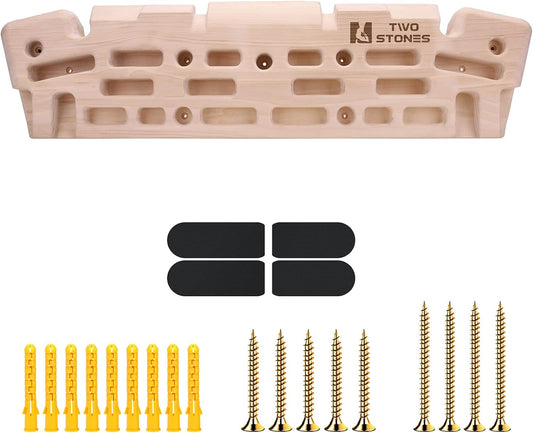 TWO STONES Wooden Hangboard Rock Climbing Pull Up Bar Designed Training for Climbing, Wooden Fingerboard Climbing Training Board for Building Core Strength and Endurance (CJ-HB2006)