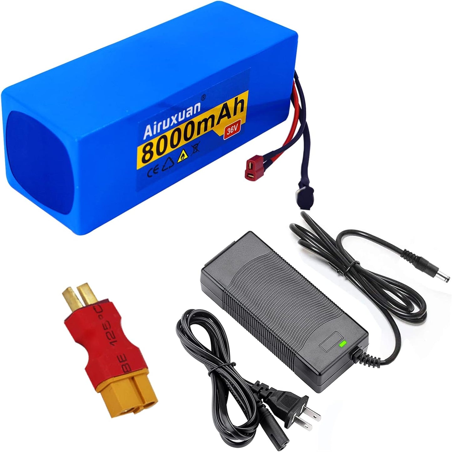 36V Battery 8Ah 36Volt 8Ah Ebike Battery 36V Lithium Battery 8Ah Electric Bike Battery with 2A Charger, T-Plug, XT60 Connector and 20A BMS for 200-500W Electric Bicycles Motor and Scooter