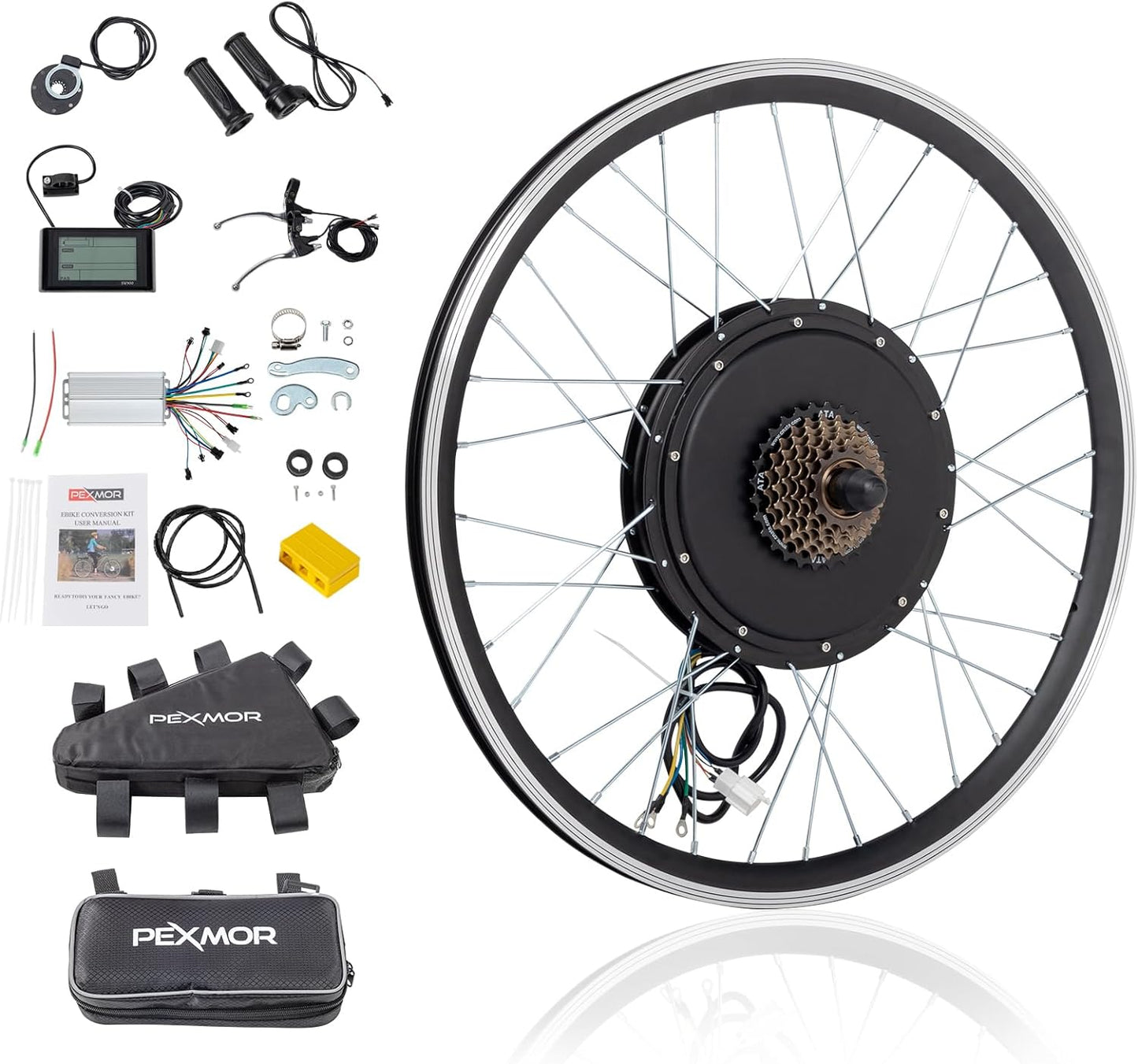 PEXMOR Electric Bike Conversion Kit, 48V 1200W 26" Front/Rear Wheel E-Bike Conversion Kit, Ebike Hub Motor Kit Upgrade 3 Mode Controller w/PAS/LCD Display/Twist Throttle Electric Bicycle Ebike Kit