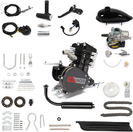 PEXMOR 80cc Bicycle Engine Bike Motor Kit, 2 Stroke Gas Motorized Bike Conversion Kit, Gasoline Petrol Bicycle Motor Refit Full Set for 26-28" Bikes with V-Frame,Super Fuel-efficient