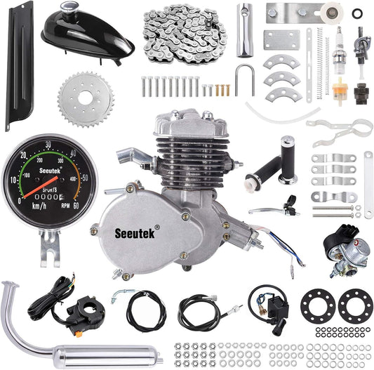 Seeutek PK80 80cc Bicycle Engine Kit 2 Stroke Gas Motorized Bike Motor Kit Upgrade with Speedometer
