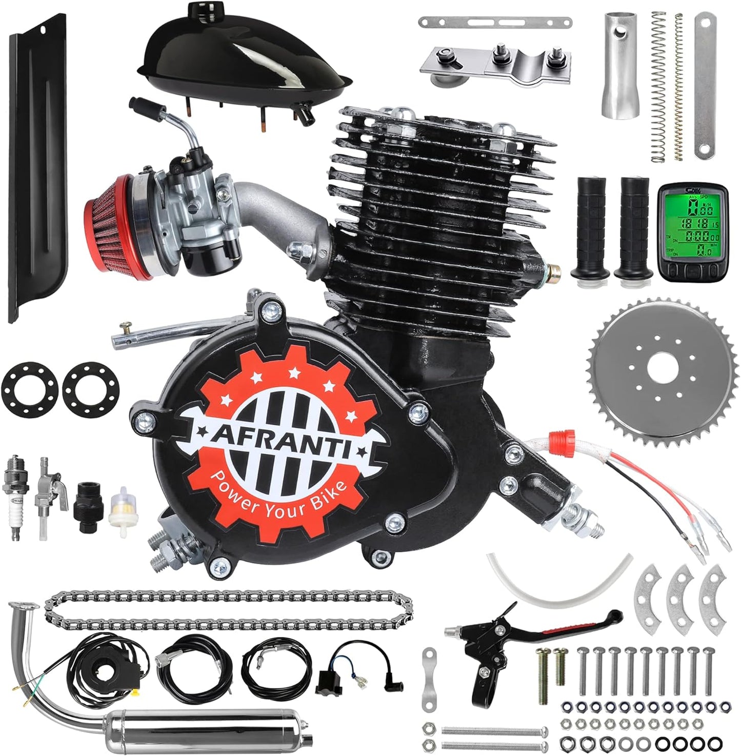 100cc Bicycle Engine Kit 2 Stroke Motorized Bike Motor Kit for 26" 28" Bicycles Petrol Gas Powered Bicycle Motor Kit Upgrade with Digital Speedometer