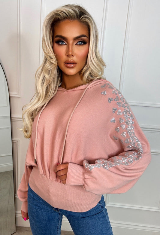 Heart To Heart Pink Knitted Hooded Loungewear Top