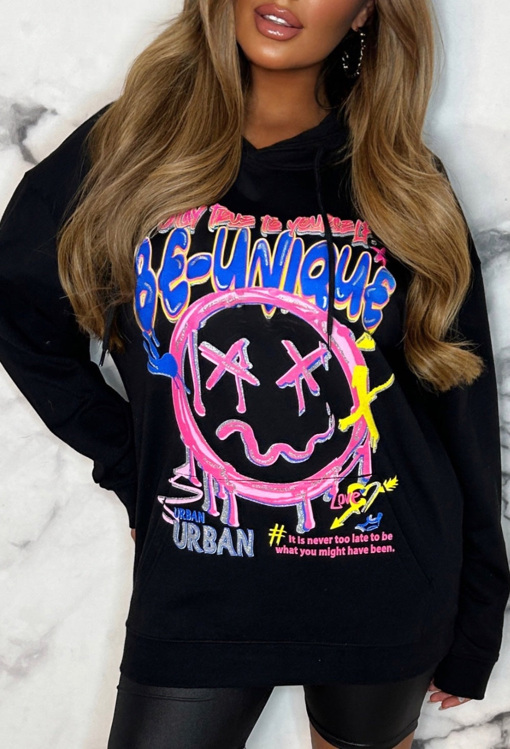 Graffiti Nights Black 'Be-Unique' Graffiti Graphic Loungewear Hoody