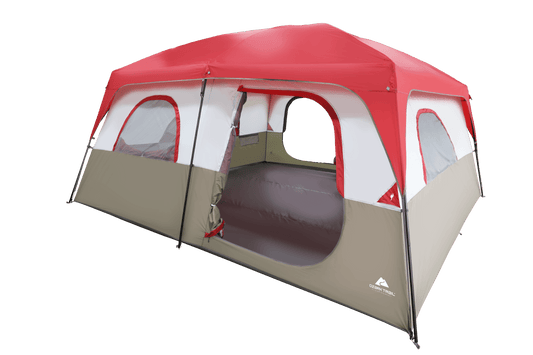14-Person Camping Tent with Two Rooms Fiberglass Roof, Red