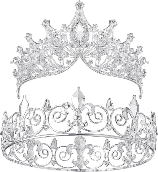 Zivyes King Crown for Men Queen Crowns for Women Adult Rhinestone Crystal Tiara Prom Birthday Gift Set Elf Elven Prince