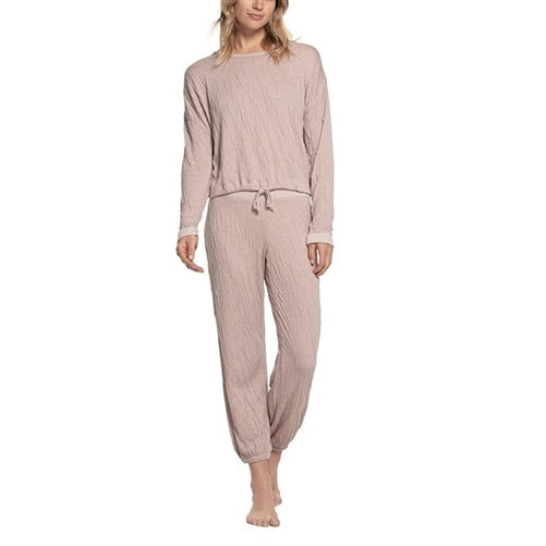 Malibu Collection Women's Crinkle Jersey Lounge Set