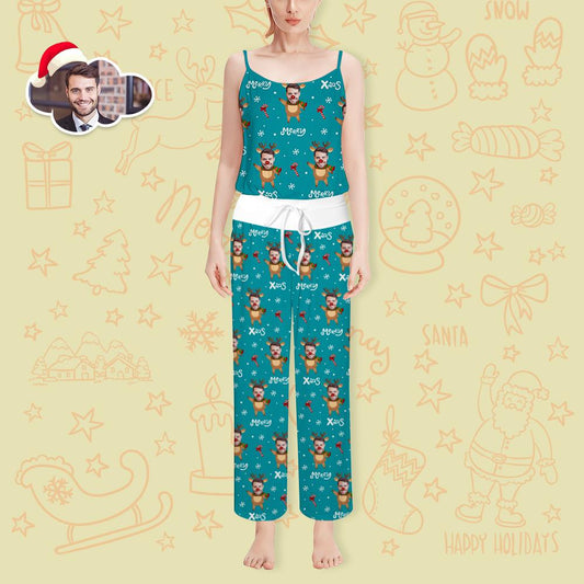 Custom Face Loungewear Set Christmas Elk Women's Pajama Set