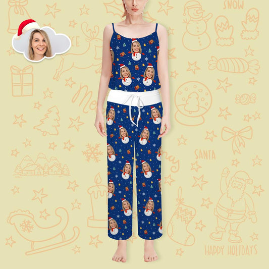 Custom Face Loungewear Set Women's Christmas Sleepwear Set Snowman Loungewear