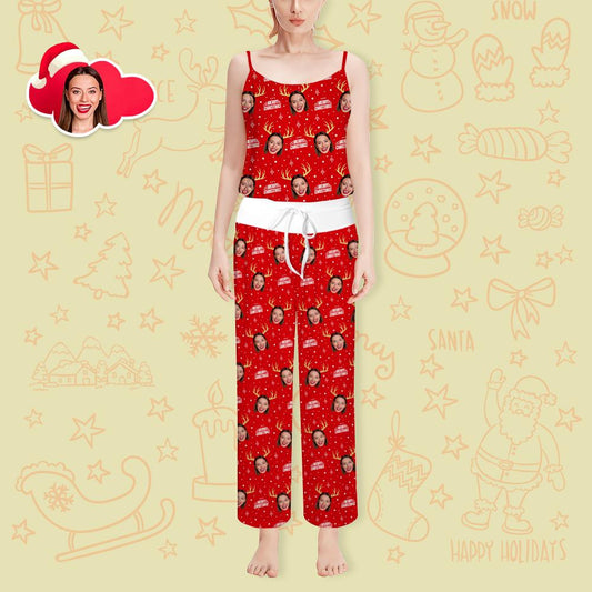 Custom Christmas Loungewear Set Face Pajama Set Cute Antler