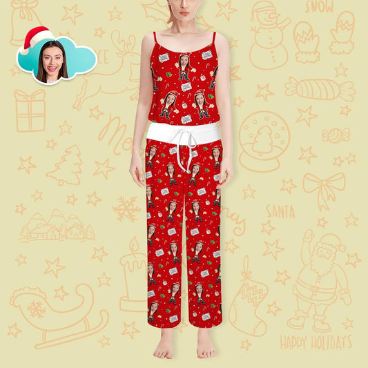 Custom Face Pajama Set for Ladies Personalized Women's Santa Claus Loungewear