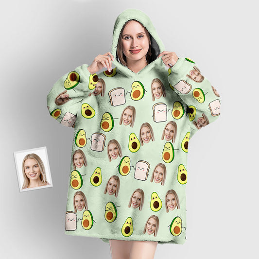 Custom Face Blanket Pajama Personalized Blanket Hoodie Gift for Women Avocado