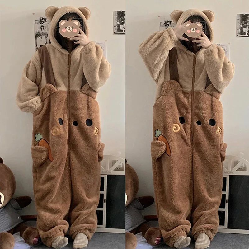 Cartoon Onesie Pajamas Funny Fleece Pyjama Flannel Anime Onesie Adults Animal Pajamas Set Women Men Warm Winter Bear Sleepwear Cosplay Halloween ShopOnlyDeal