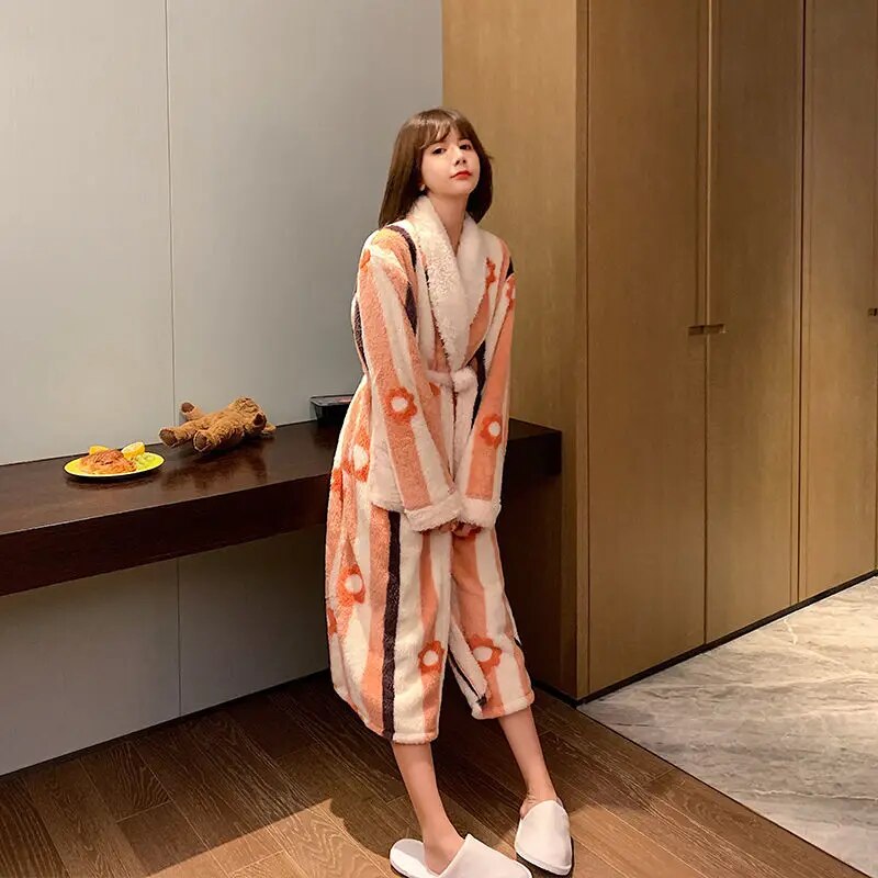 Coral Fleece Nightgown Women Winter Flannel Plus Velvet Warmth Princess Long Sweet Bathrobe Spring Autumn Pajamas ShopOnlyDeal